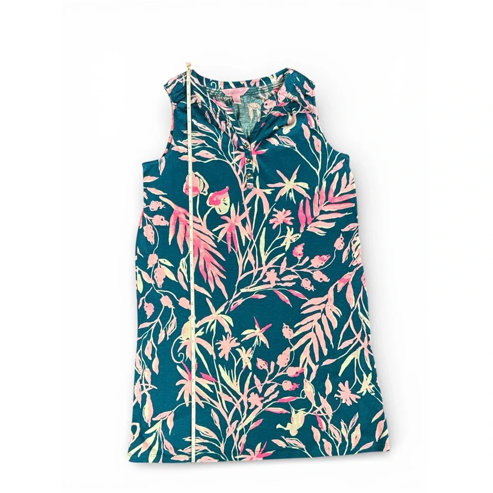 Lilly Pulitzer Girls Teal‎ Pink Tropical Print Shift Dress XL 12-14